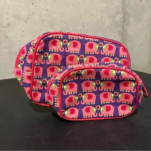 Once Upon A Rose Elephant Travel Bags Lot Of 2 Nesting Pink Floral Zip